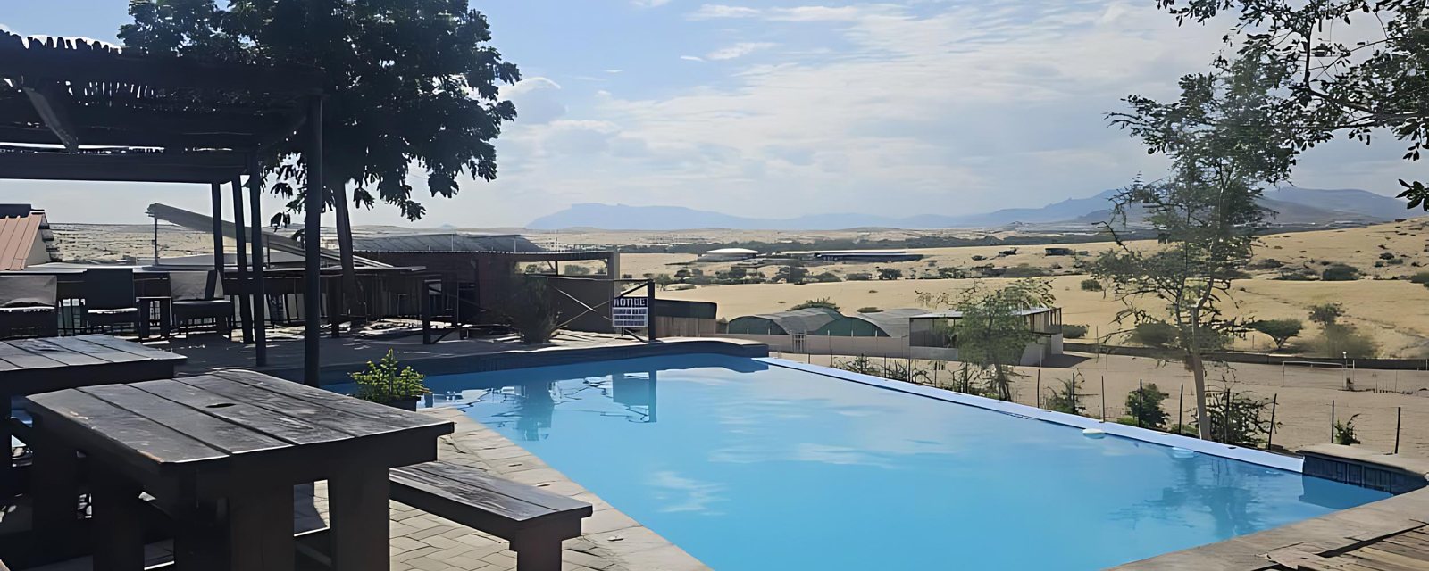 Pool and landscape at Carlo’s Mountain Lodge near Usakos