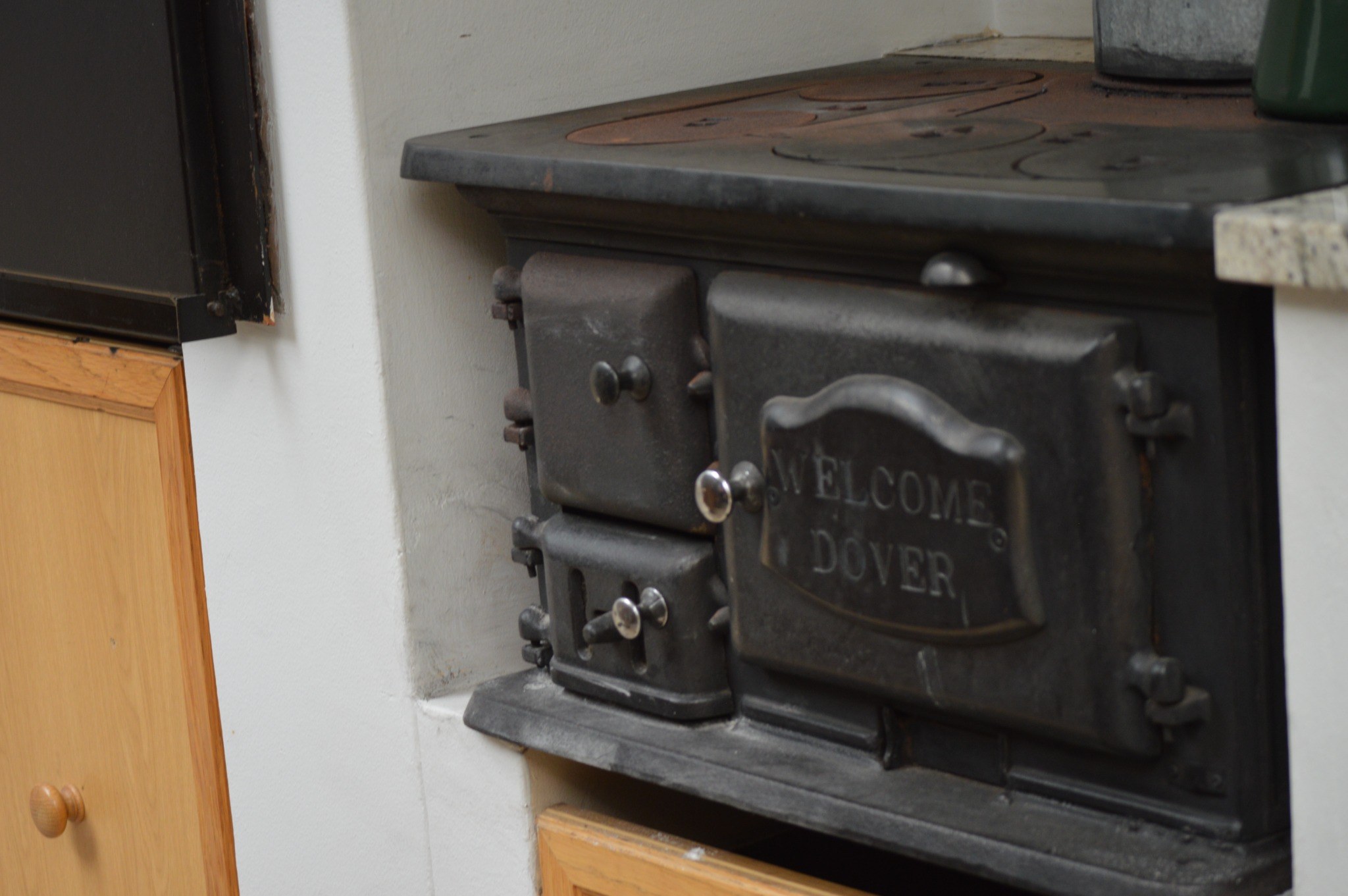 A traditional stove in a cosy guesthouse